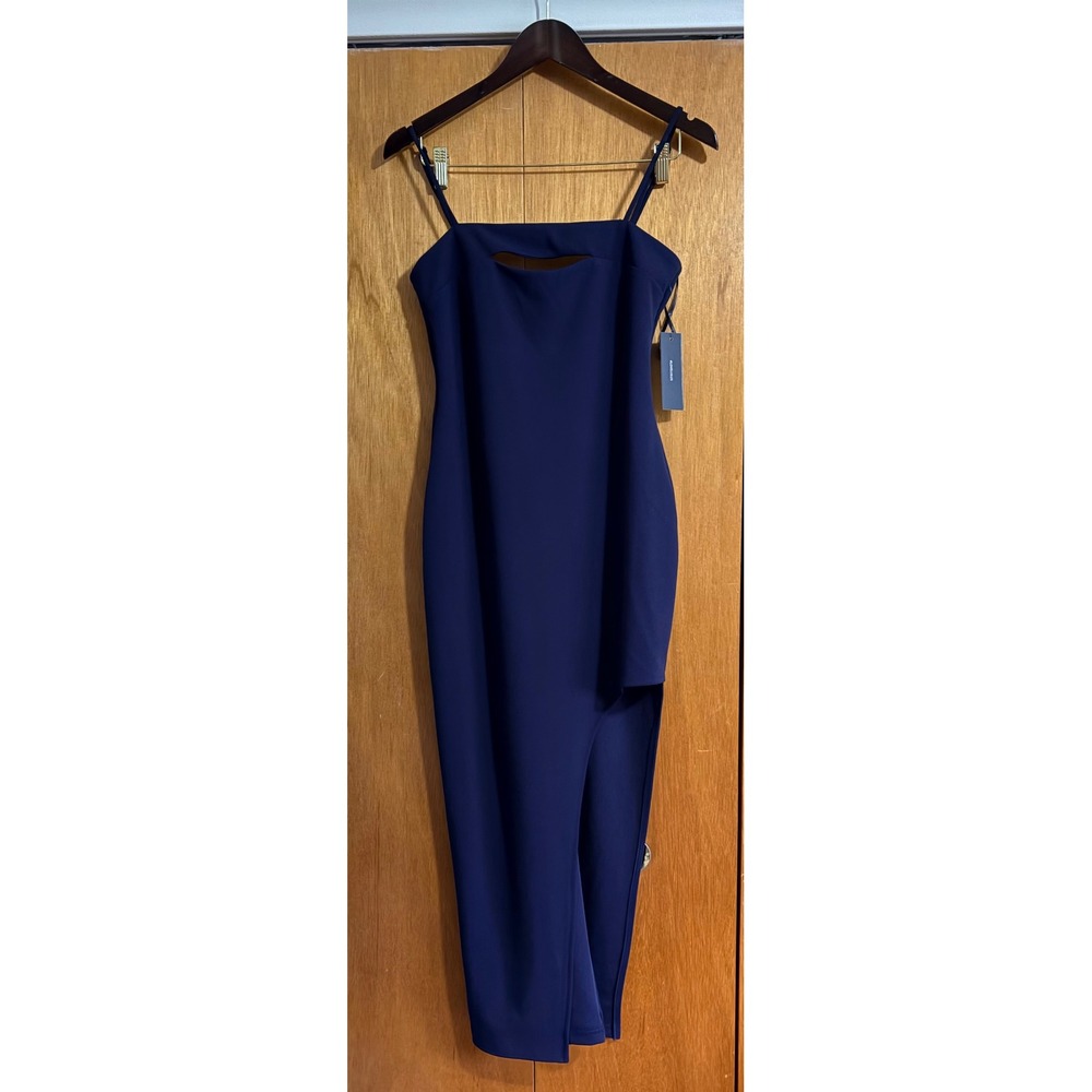 NWT Lulus Midi Slip Dress Such A Charmer Navy Blue Cutout High Slit Bodycon M - Picture 5 of 12